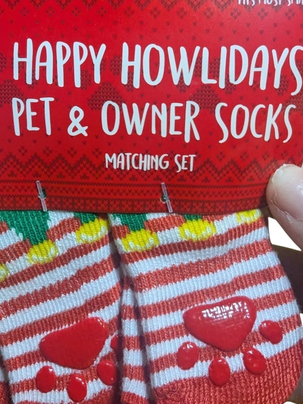 Happy Howlidays Pet & Owner Socks Matching Set Red O/S Small Dog Breeds